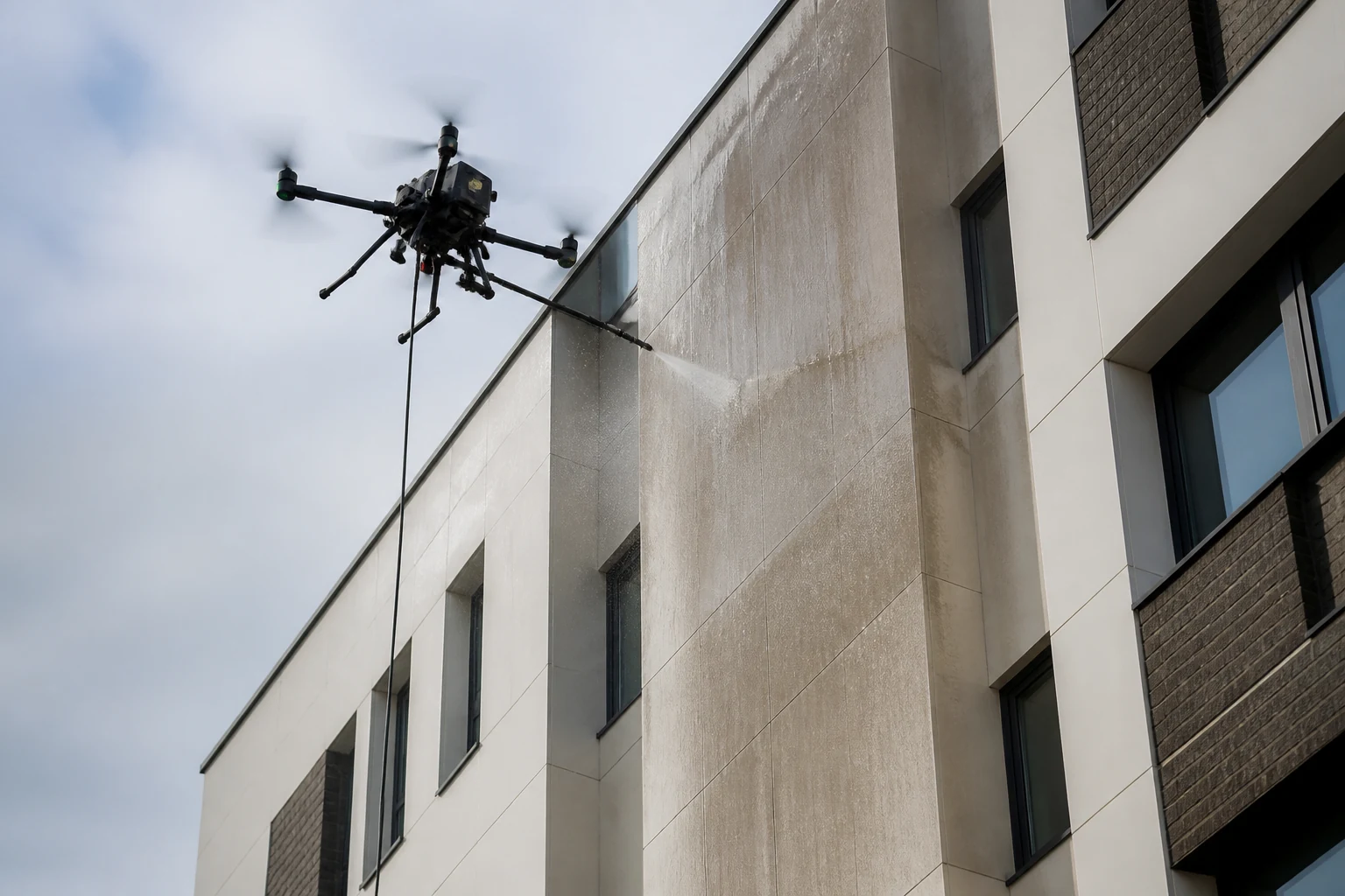 Drone de nettoyage en intervention sur fa&ccedil;ade
